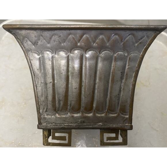 Vintage Rectangular Chinese Asian Tin Plated Copper Vase Urn 8" x 4.75" x 5.5" - Picture 3 of 5